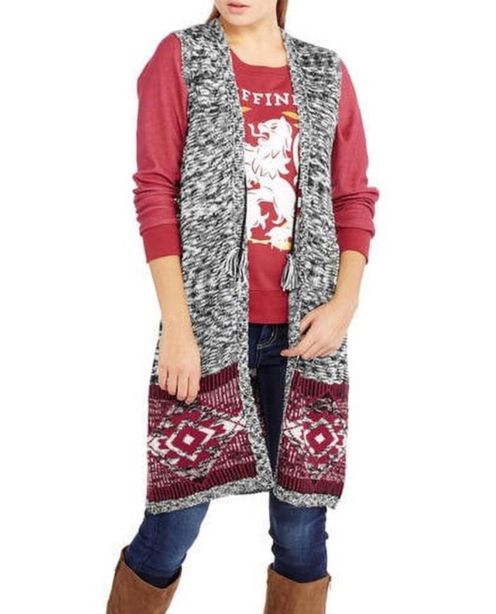 Almost Famous Women's Multicolor Slub Marled Vest Tassel Tie Sweater Vest 2X